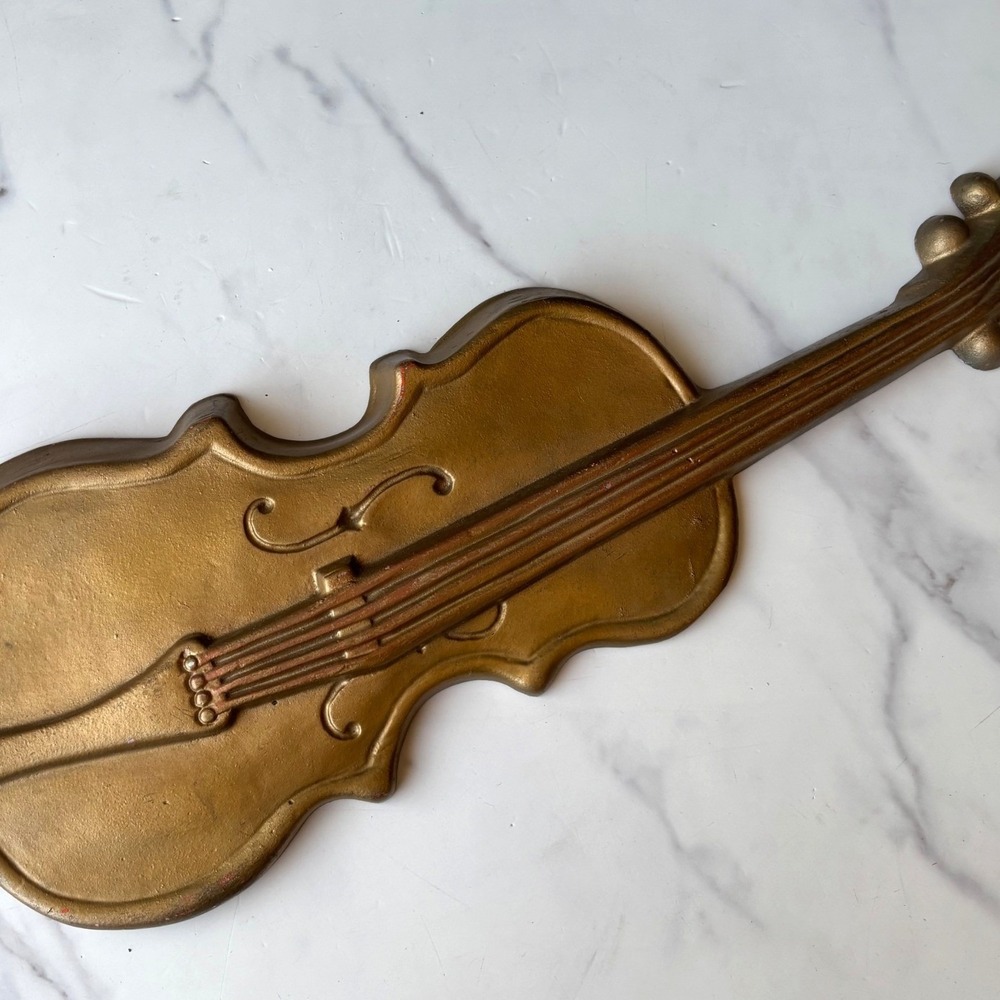VintageGold Cast Metal Violin Wall Art Hanging Music Decor